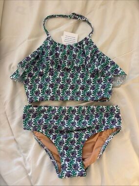 Crewcuts Green & Purple Floral Ruffle Bikini Set
